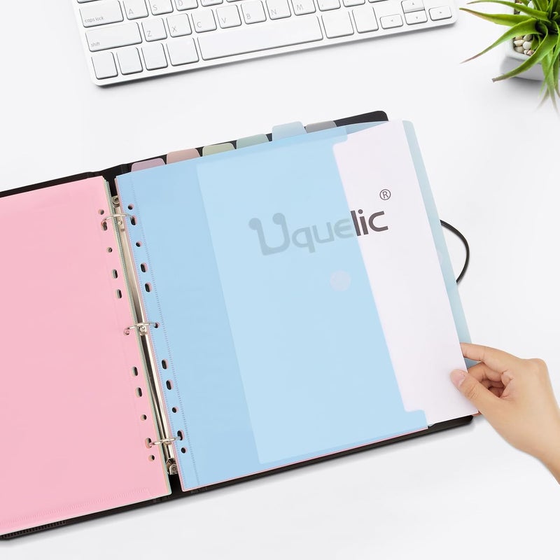 Uquelic A4 Binder, Folio Document Organizer with 12 Pockets, 3 Ring Folder Letter Size/A4, Cute Life Binder for Paper, Files, Photos, Letters, Cards(Macaron 2 Pack) - Image 2